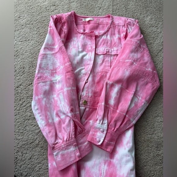 Loveshackfancy- Pink Tie Dye Paca Denim Longsleeve Button Down Jumpsuit - Picture 3 of 4
